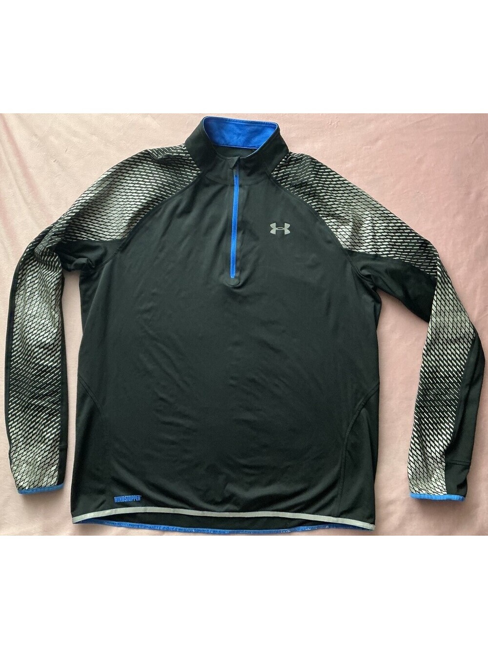 ⚡Under Armour Men's XL 1/4 Zip Running Black Blue Silver Windstopper REFLECTIVE